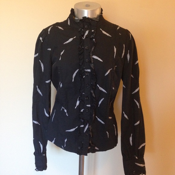 Hell Bunny Tops - Hell bunny feather ruffle button up Blouse top